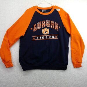 Auburn Tigers Mens Sweatshirt Sz‎ Large Orange Raglan Sleeves Navy Blue Spellout